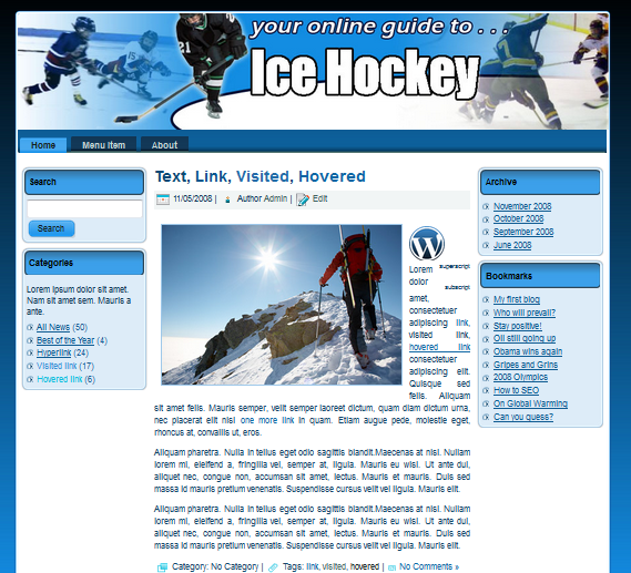 ice hockey WordPress theme template
